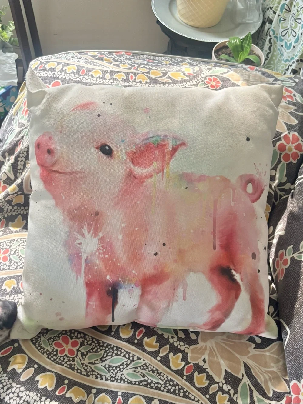 Pig Throw Pillow + NWT Lavender Knot Pillow Cottagecore Farmhouse Decor